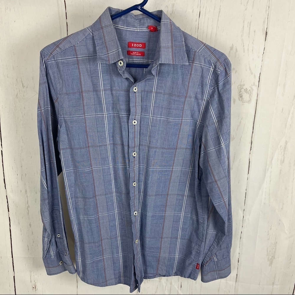 IZOD slim fit blue plaid button up shirt Medium 100% cotton